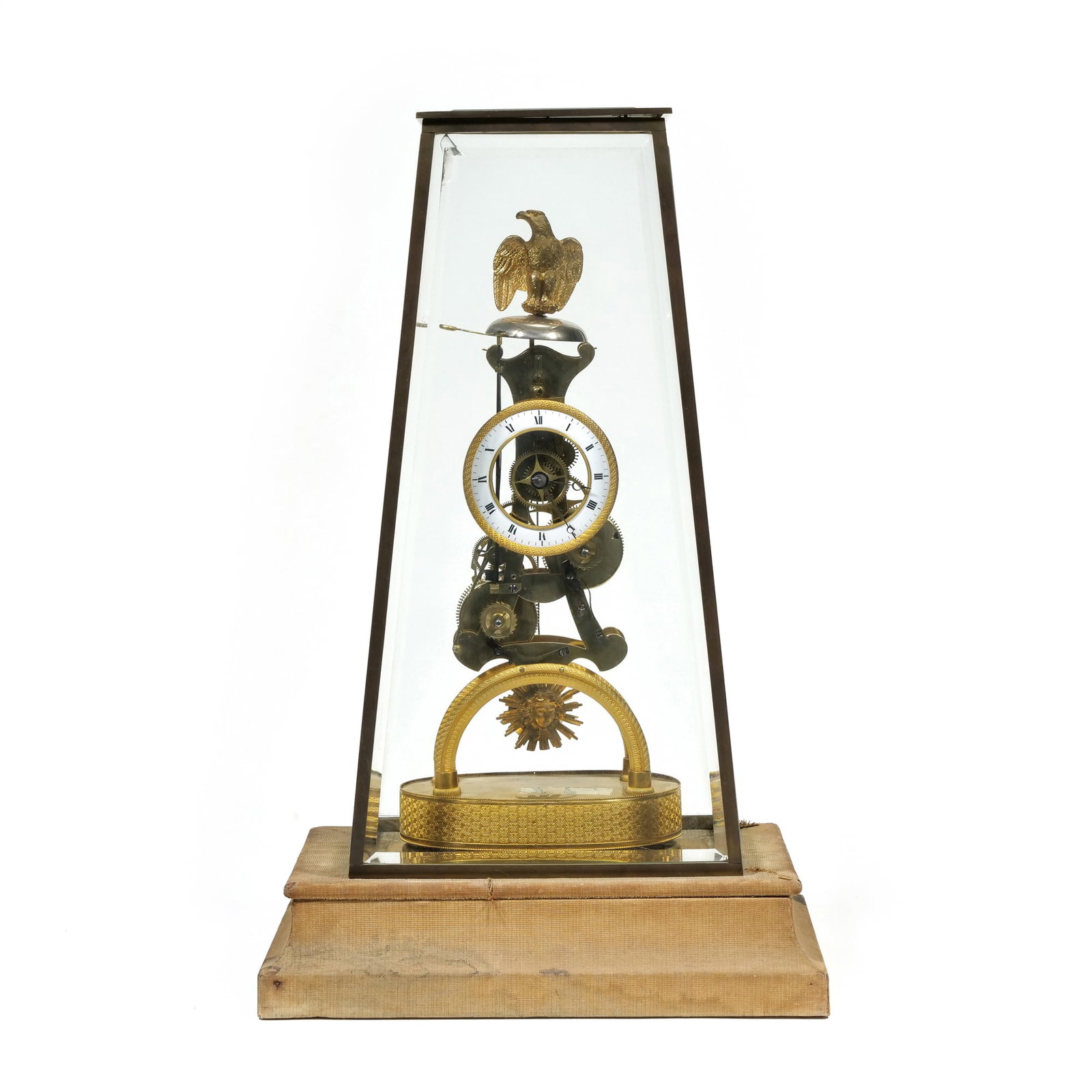 FRENCH EMPIRE STYLE BRASS SKELETON CLOCK WITH EAGLE FINIAL (1 of 11)