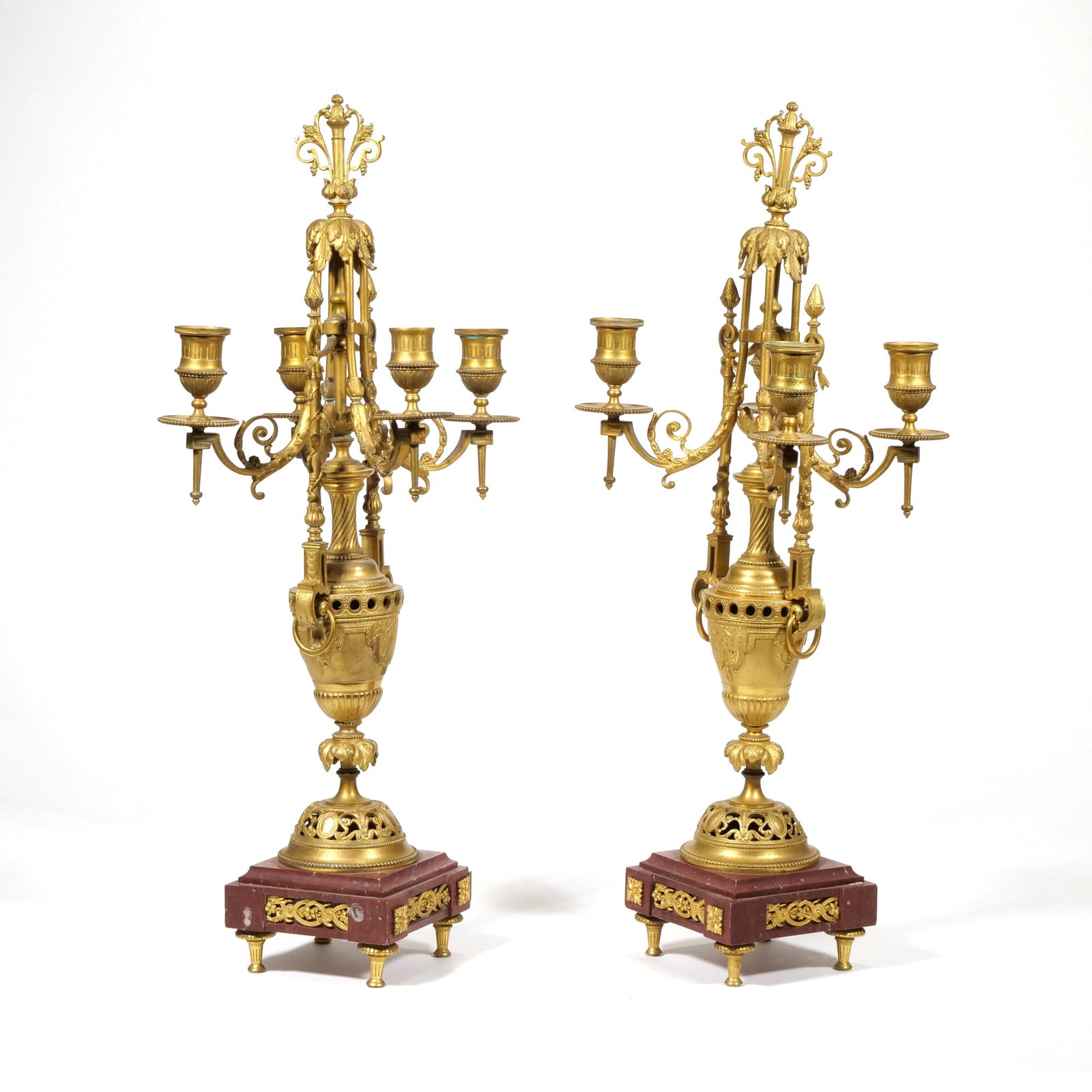 PAIR DORE BRONZE 4 LIGHT CANDELABRA - 2