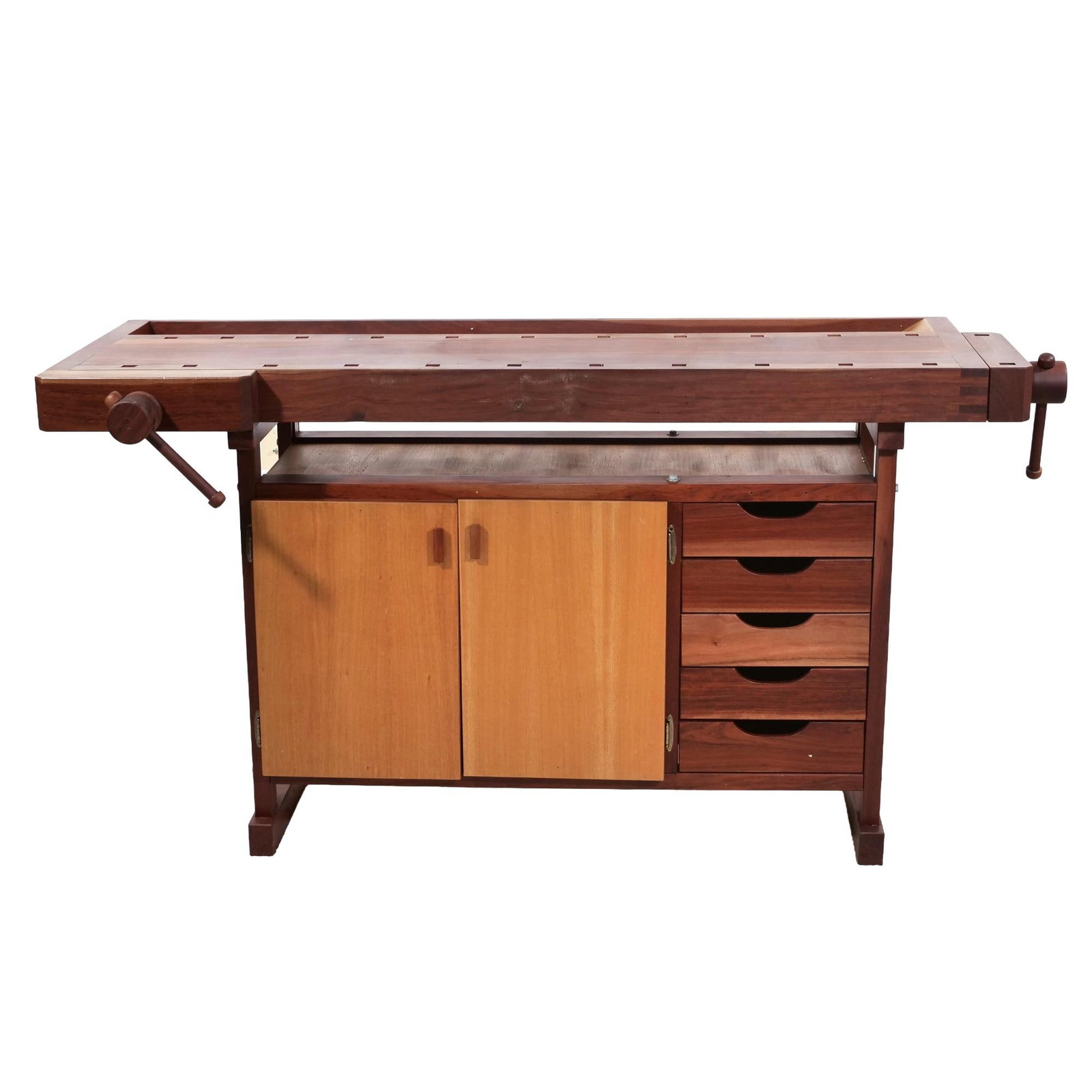 CUSTOM BUILT HARDWOOD CARPENTER'S WORKBENCH WITH CABINET BASE (1 of 16)