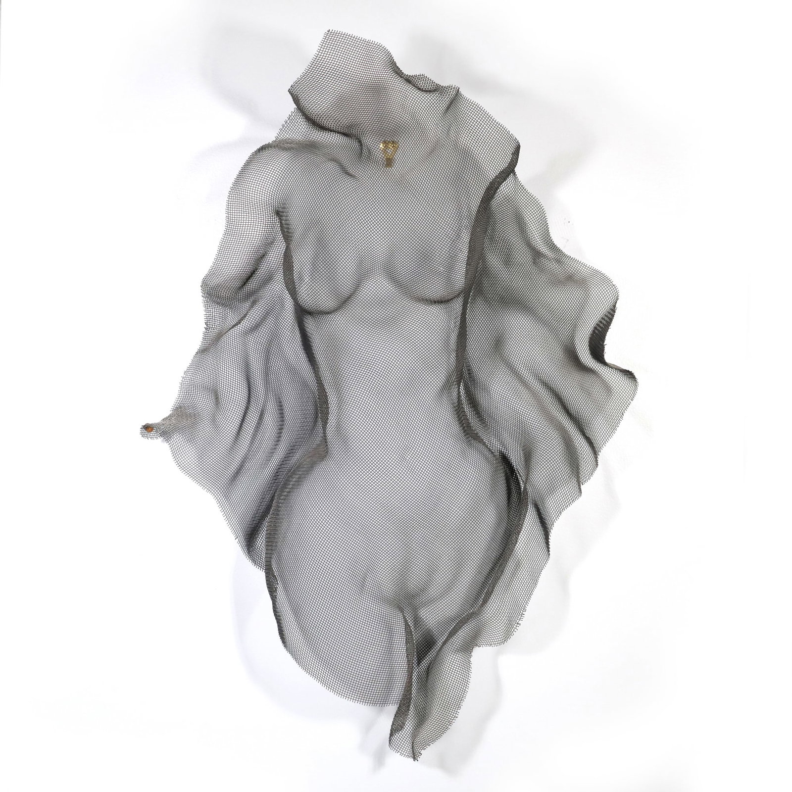 RAY WEIGER (AMERICAN, B. 1950) WIRE MESH SCULPTURE: untitled Wire mesh Signed on an "RW" initials coin on the lower left edge, executed in a dark-toned mesh formed into a female torso with wide draped accents. - h. 36 x w. 26 x d. 5.5 in. Inventory
