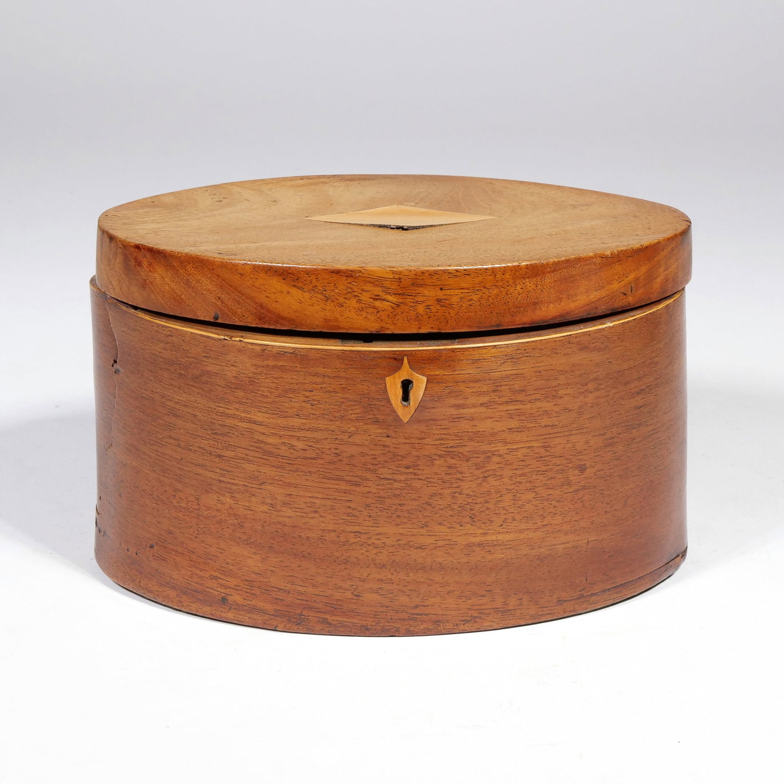 GEORGIAN STYLE INLAID WOOD OVAL TEA CADDY (1 of 7)