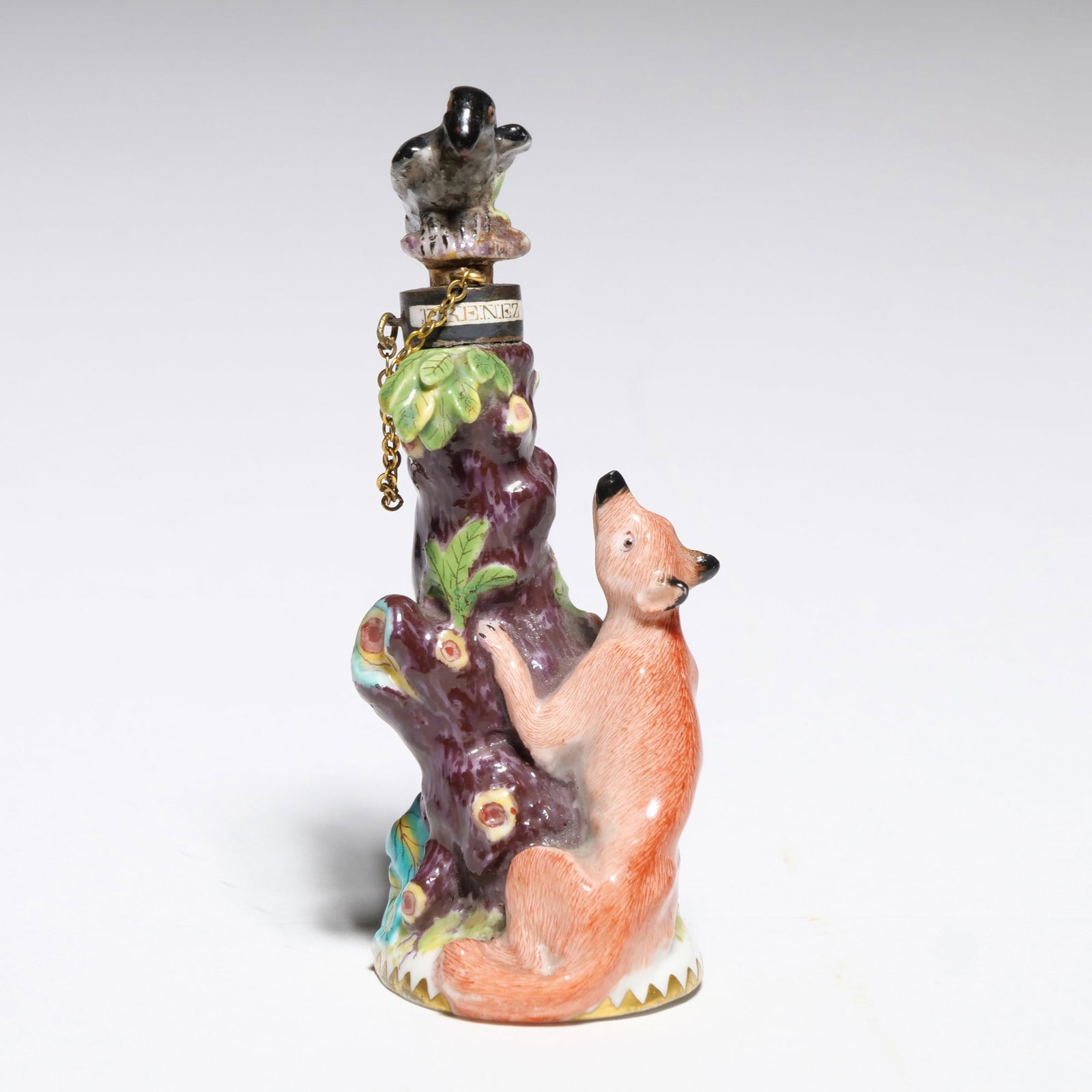 CHELSEA PORCELAIN WORKS 'FOX & CROW' FIGURAL SCENT BOTTLE (1 of 7)