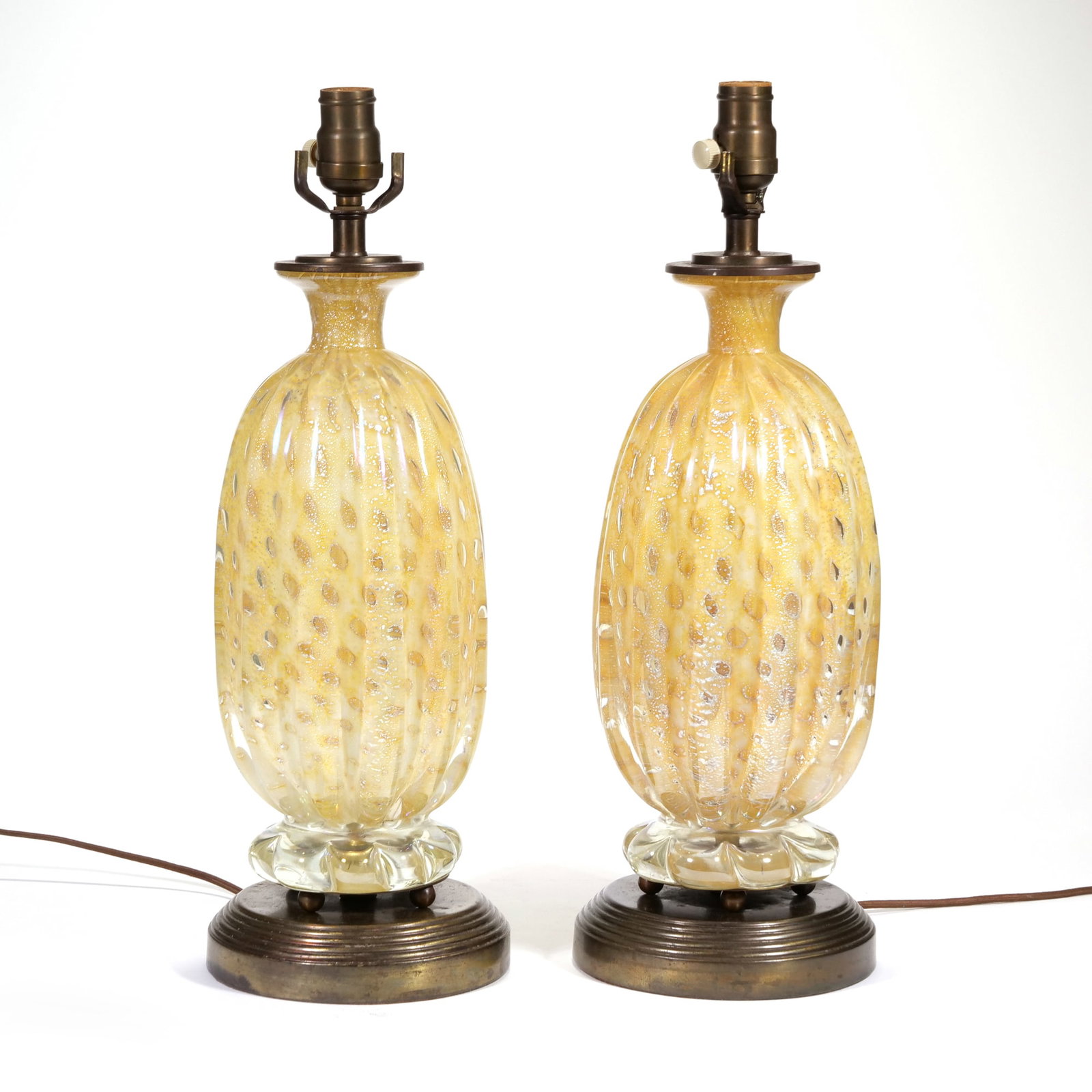 (2pc) PAIR OF ITALIAN MURANO BULLICANTE AND AVENTURINE GLASS TABLE LAMPS (1 of 9)