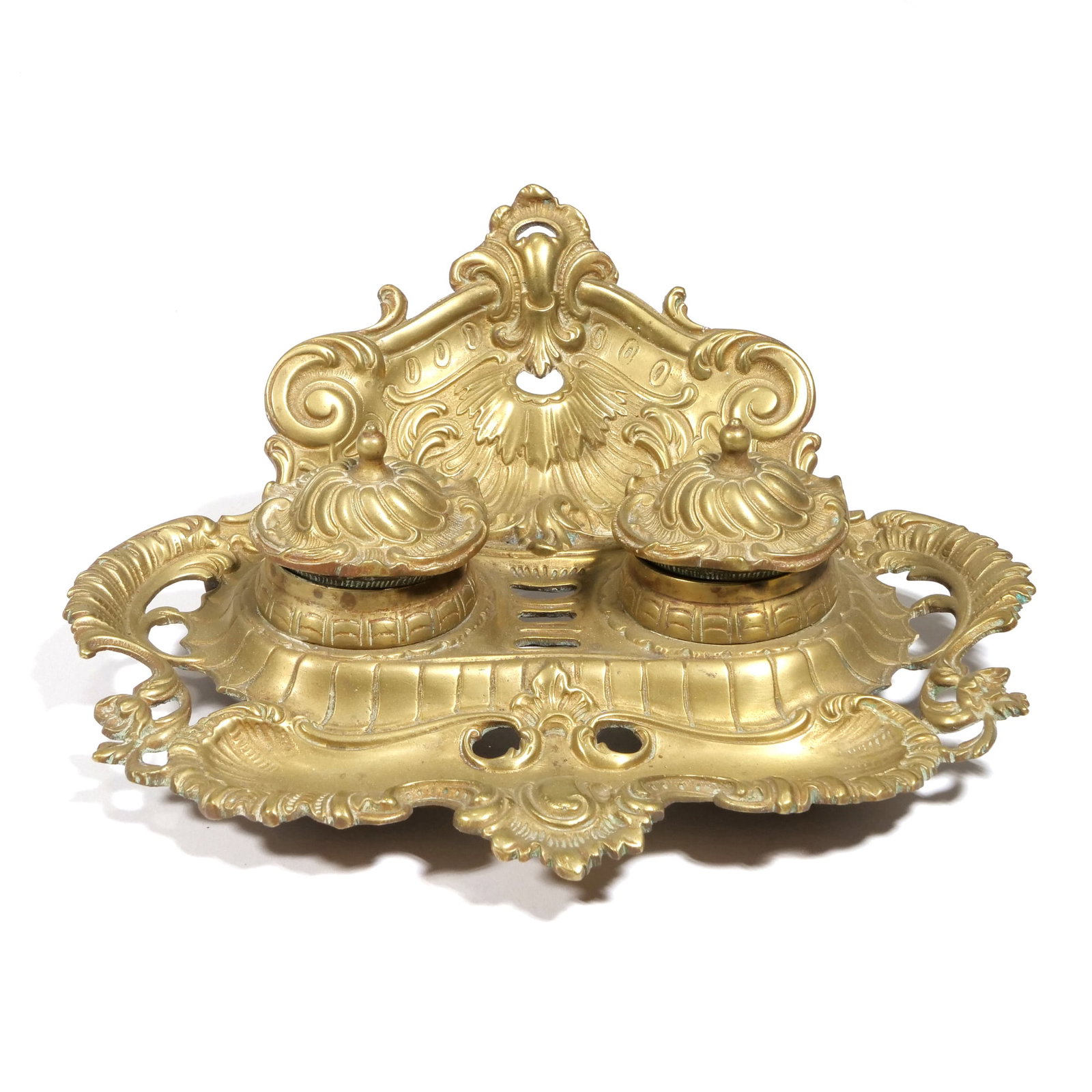 FRENCH ROCOCO STYLE GILT BRASS DOUBLE INKWELL (1 of 9)