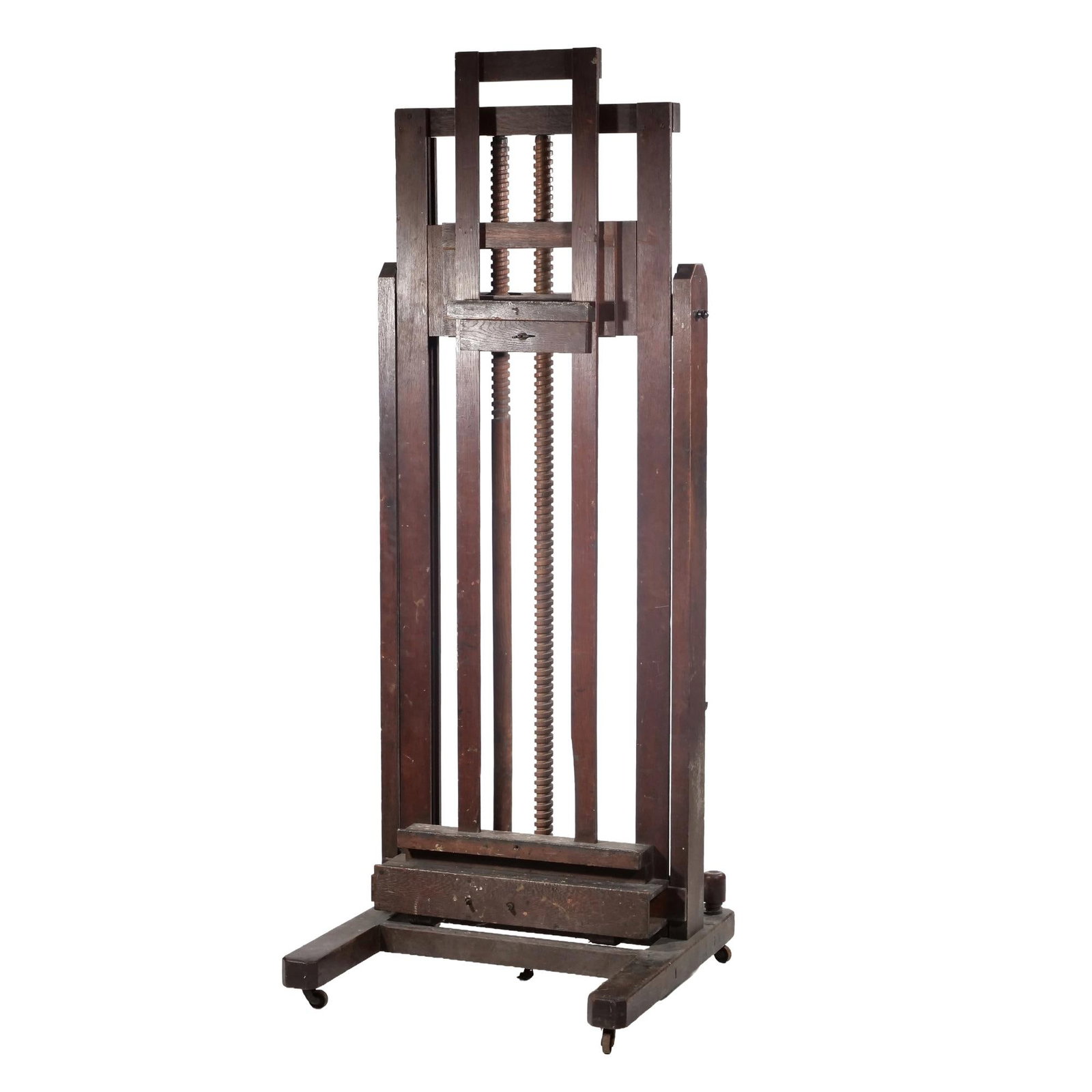 FRENCH WALNUT STUDIO EASEL WITH WOODEN SCREW MECHANISM, LATE 19TH C. (1 of 11)