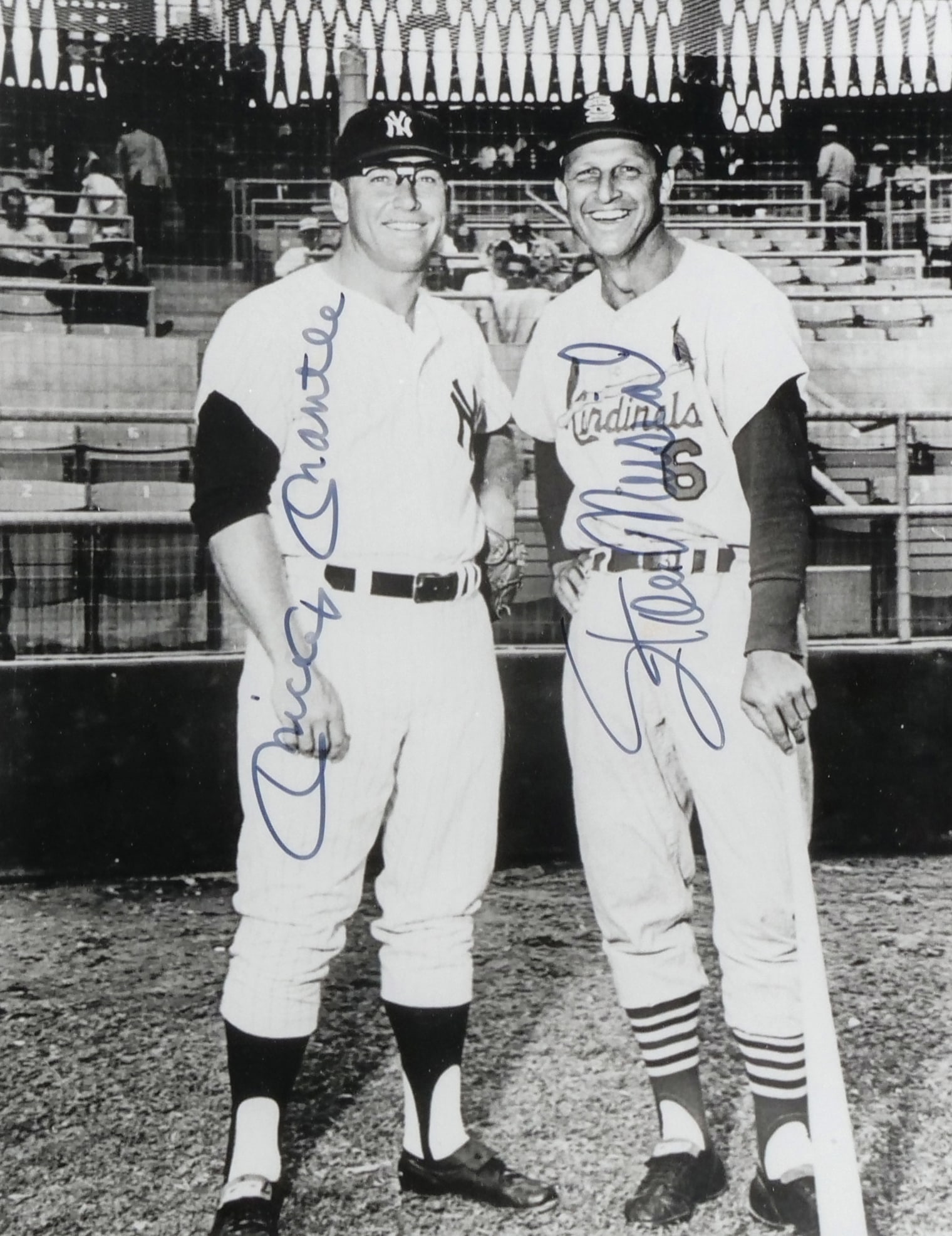 [SIGNED] MICKEY MANTLE & STAN MUSIAL BASEBALL PHOTOGRAPH: A photograph of Mickey Mantle [New York Yankees] and Stanley "Stan the Man" Musial [St. Louis Cardinals], having autograph signatures of both baseball players, with Certificate of authenticity include