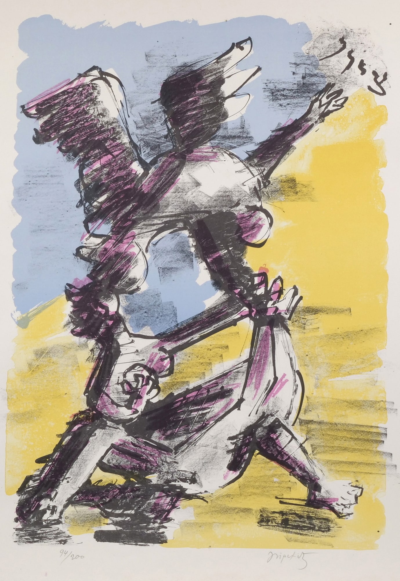 JACQUES LIPCHITZ (LITHUANIAN/AMERICAN, 1891-1972) LITHOGRAPH IN COLORS: Zion Lithograph in colors on paper h. 29.25 x w. 22 in., sheet Signed in pencil lower right, numbered 94/200 lower left, and features printed Hebrew characters in the upper right corner. - h. 29.25 x 