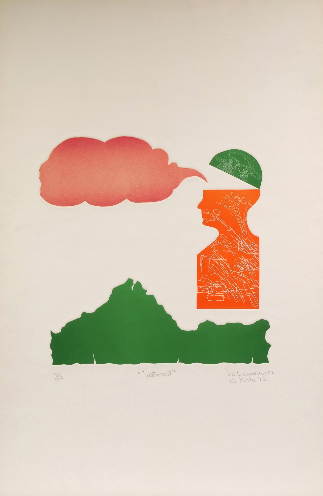 ROBERTO DE LAMONICA (1933-1995): Introvert Embossed color etching, c. 1970, New York 31 x 20.5 (sight)Numbered 9/100 lower left, signed lower right, and titled lower middle - h. 31.5 x w. 21 in. Inventory No. 64-109 Provenance: Prope