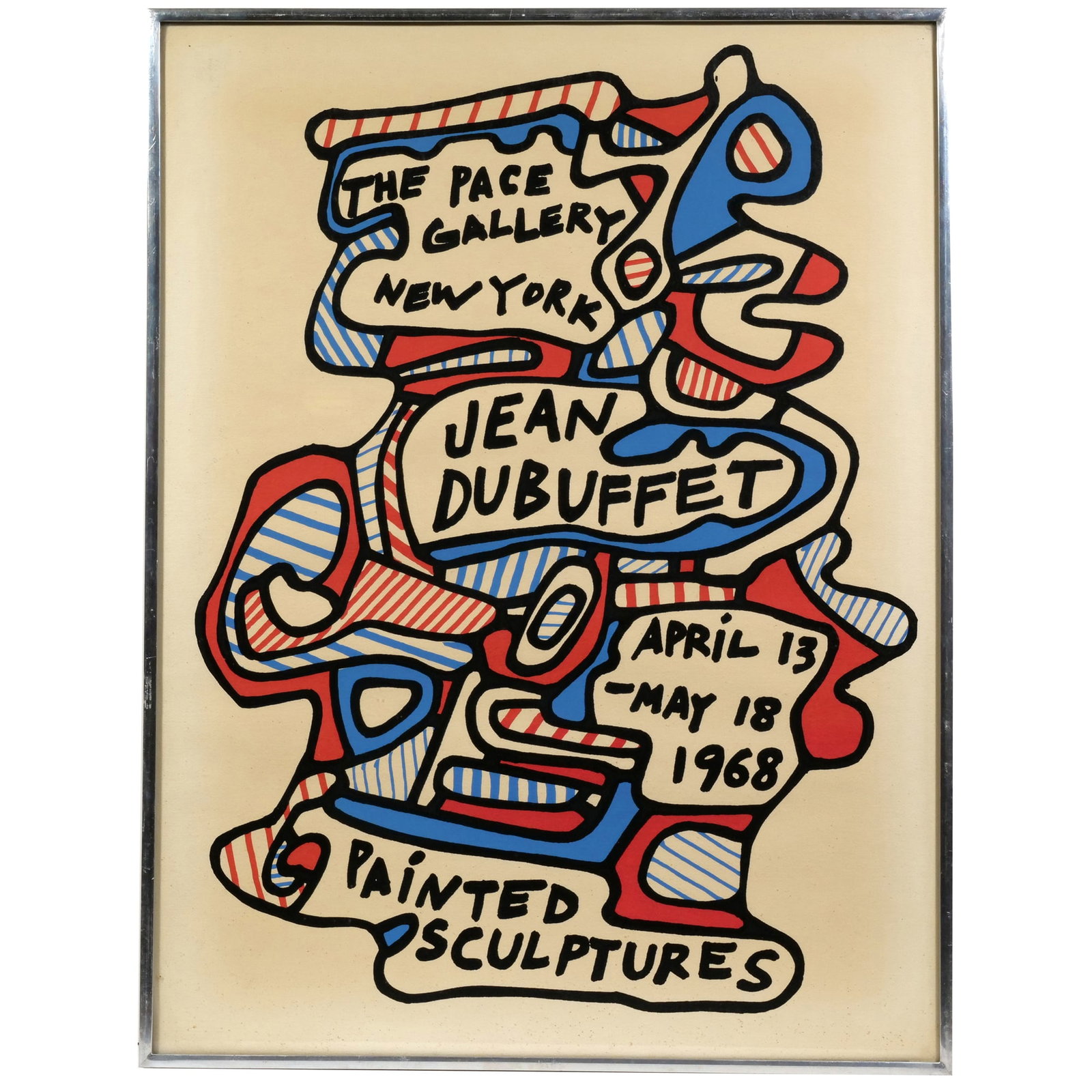 JEAN DUBUFFET (FRENCH, 1901-1985) OFFSET LITHOGRAPH: Painted Sculptures (The Pace Gallery, New York) Offset lithograph on paper h. 25 x w. 19 in., frame Exhibition poster for Jean Dubuffet at The Pace Gallery, April 13 - May 18, 1968. The work features 