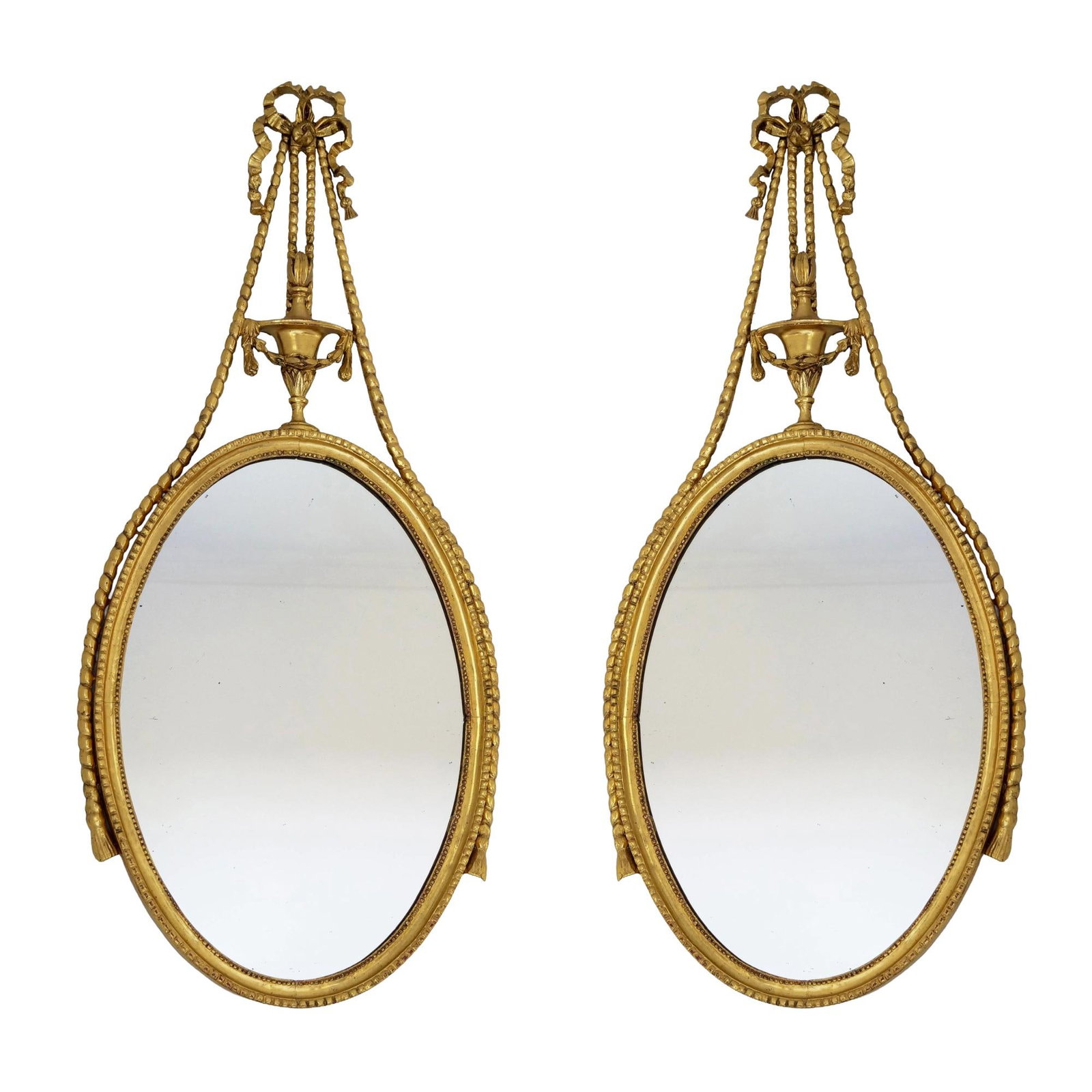 PAIR ADAMS GILTWOOD OVAL HANGING MIRRORS, ROPE & TASSEL MOTIFS (1 of 20)