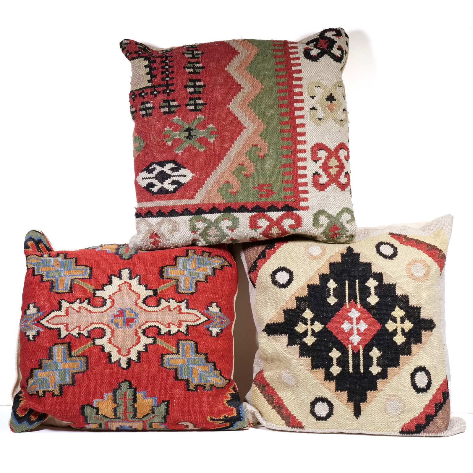 (3pc) KILIM / FLATWEAVE FRAGMENT PILLOWS (1 of 5)