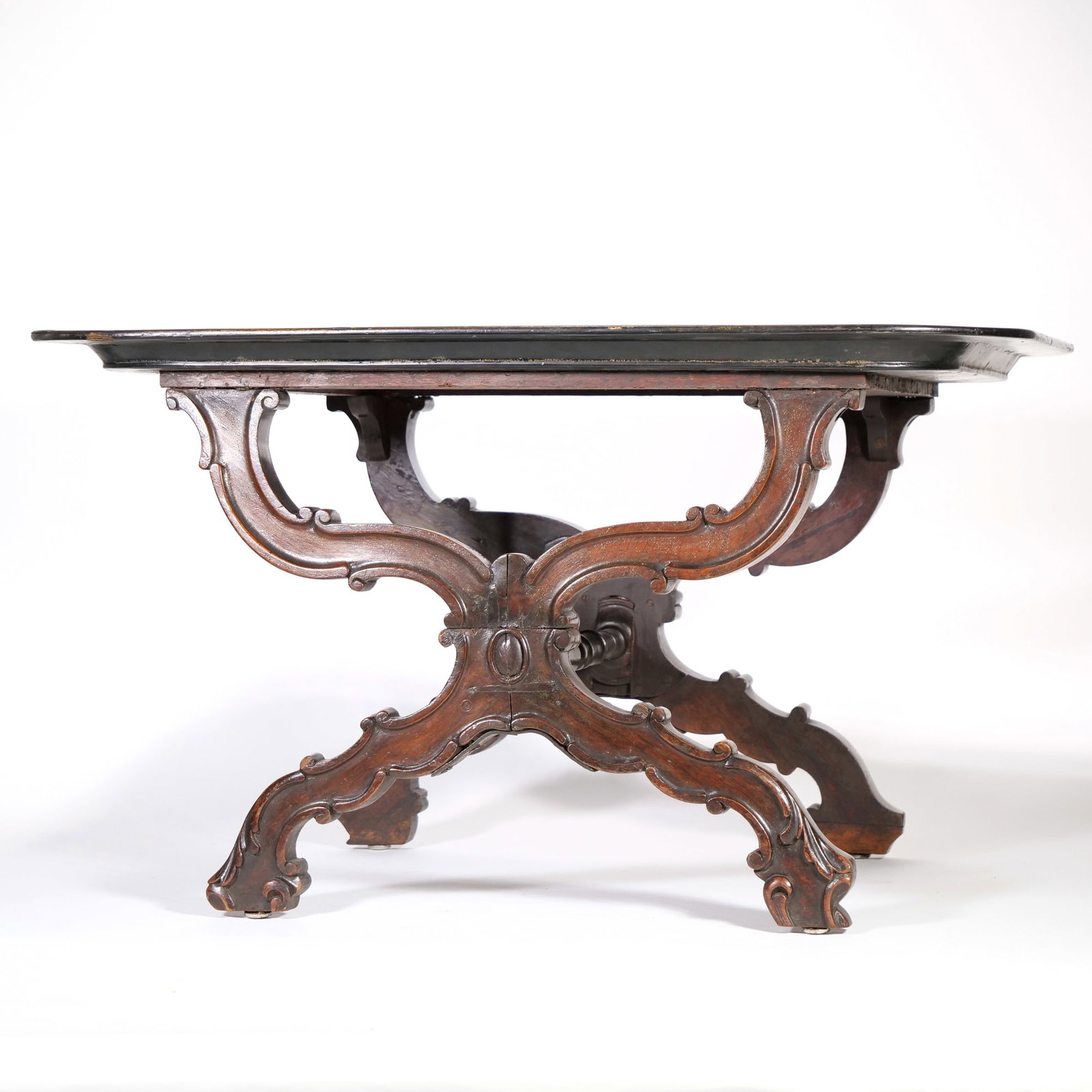 PAINTED TRAY TOP LOW TABLE ON CARVED WOOD BASE (1 of 18)