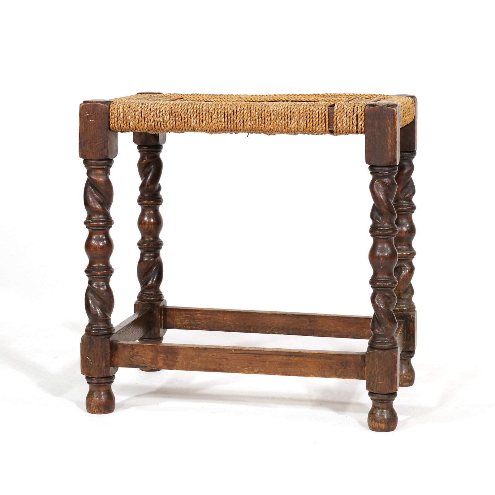 ENGLISH OAK JOINT STOOL WITH WOVEN RUSH SEAT (1 of 7)