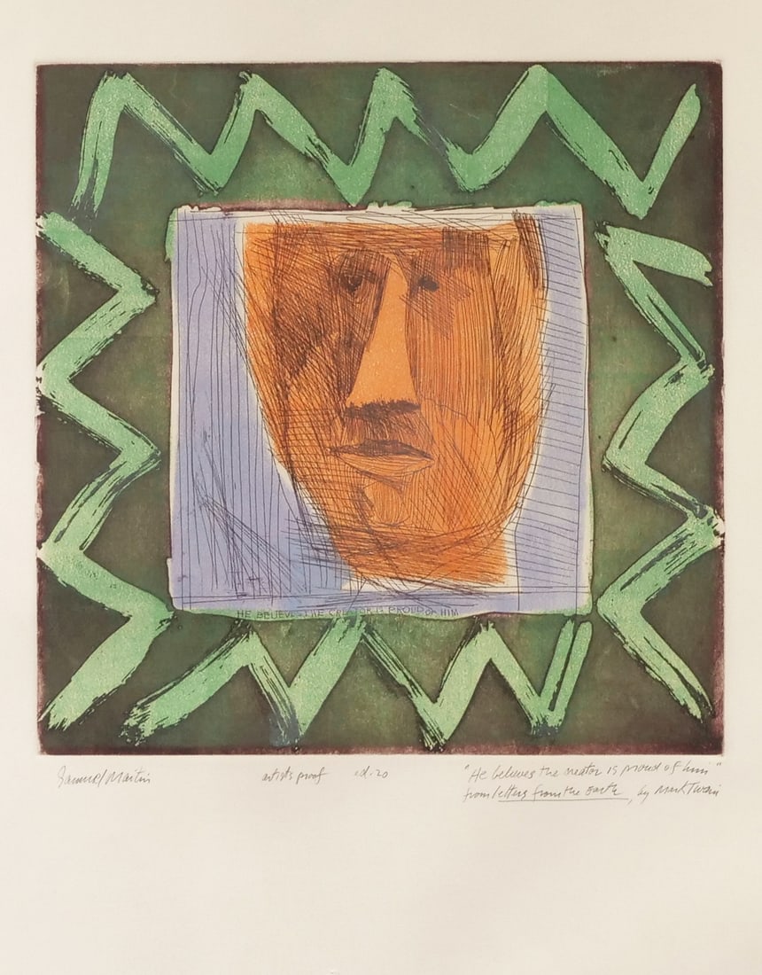 SAMUEL MAITIN (AMERICAN, 1928-2004) ETCHING AND AQUATINT: He believes the creator is proud of him from Letters from the Earth Etching and aquatint on paper Signed lower left, inscribed "artists proof ed. 20" lower center, and titled lower right with a