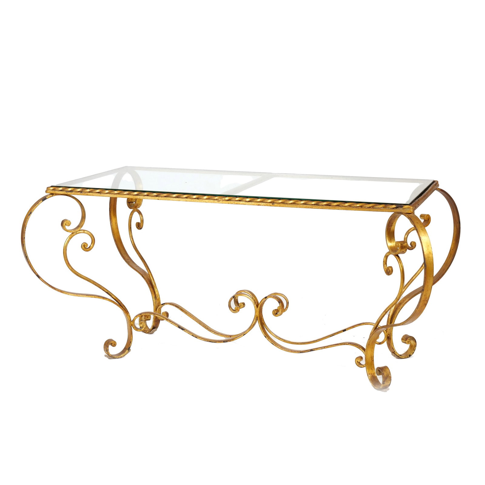 ITALIAN STYLE GILT WROUGHT IRON GLASS TOP COFFEE TABLE (1 of 6)