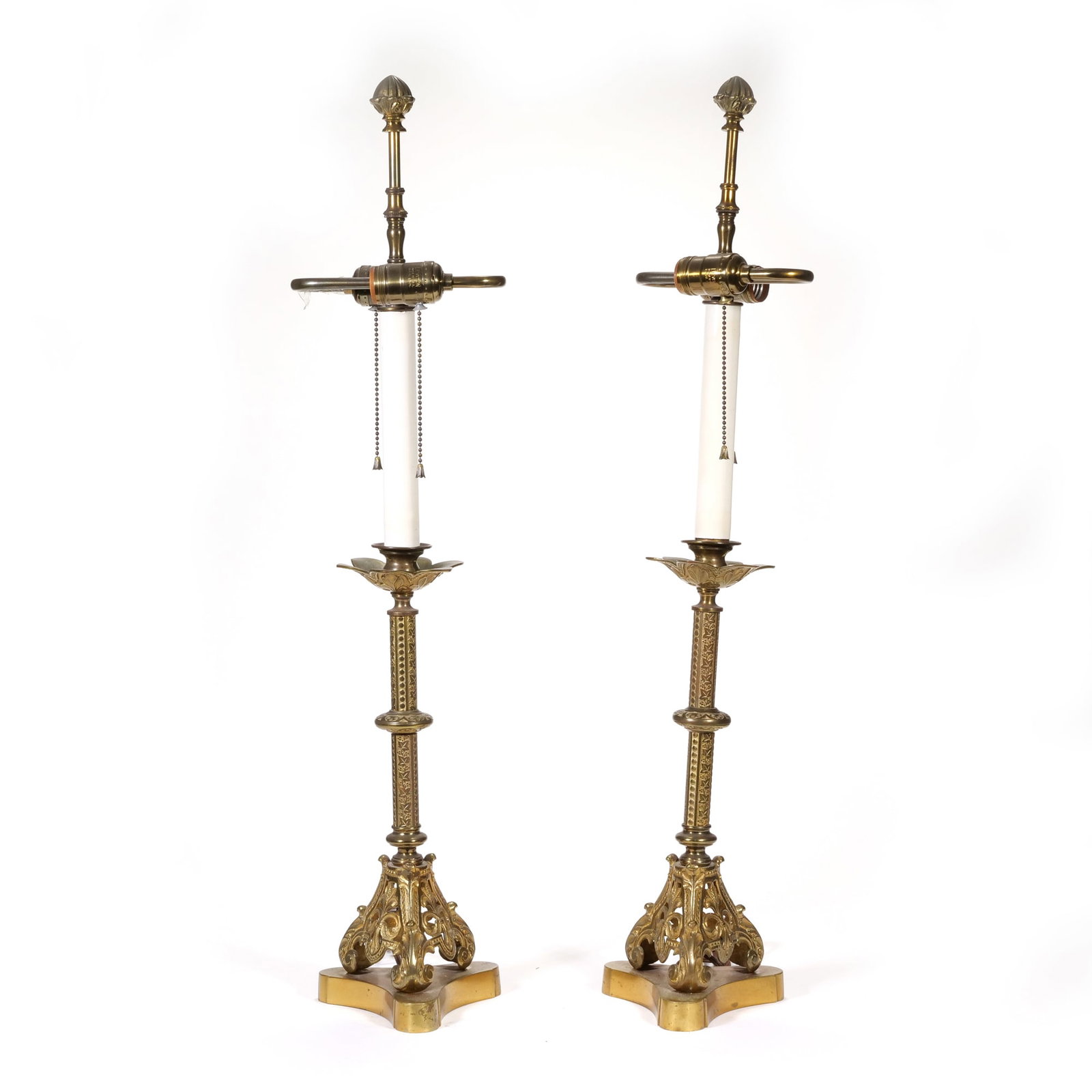 PAIR OF GOTHIC REVIVAL STYLE BRASS TABLE LAMPS (1 of 8)