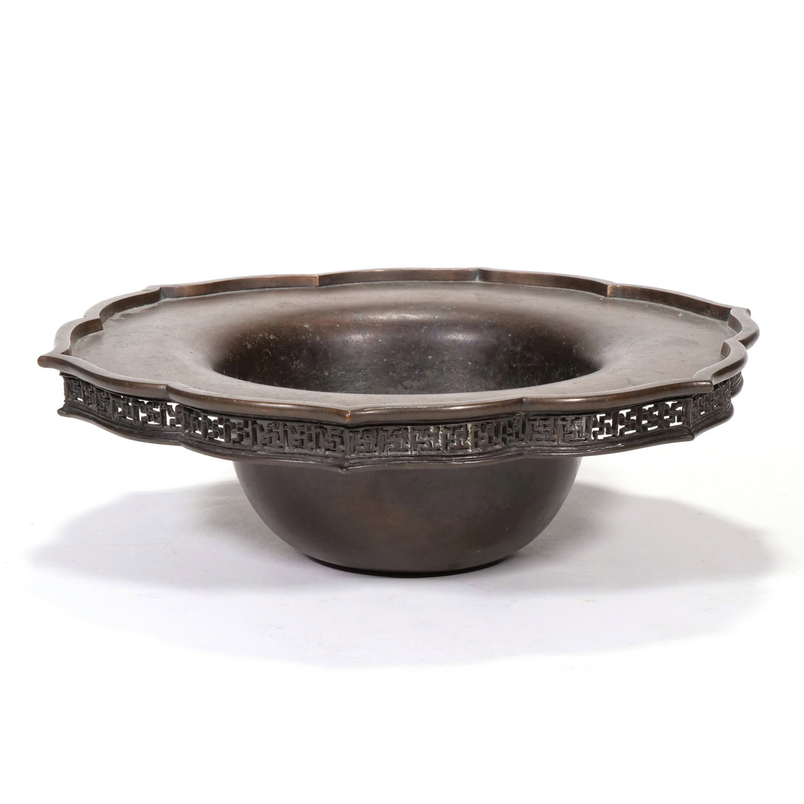 CHINESE BRONZE LOBED CENSER WITH PIERCED FRETWORK (1 of 10)