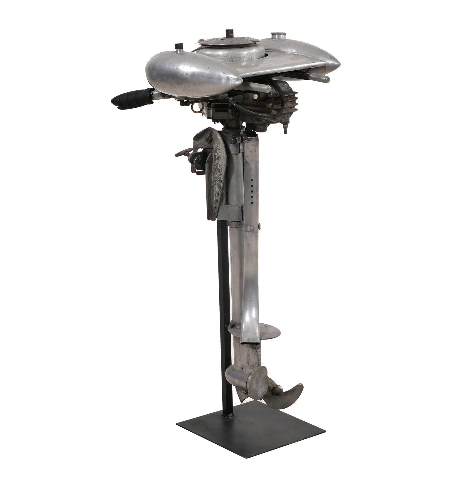 VINTAGE SEARS ROEBUCK AND CO. WATERWITCH MODEL M8 OUTBOARD BOAT MOTOR, CUSTOM STAND (1 of 13)