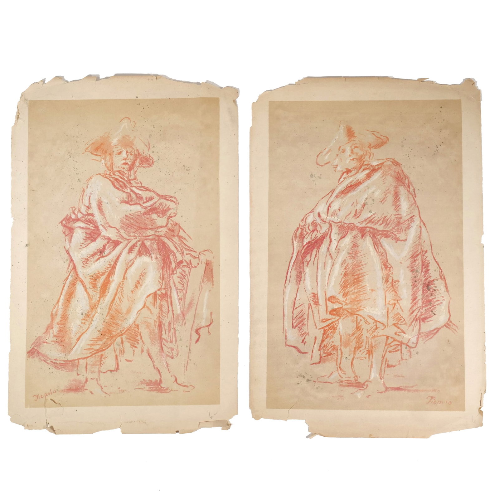 AFTER TIEPOLO, PAIR OF SANGUINE FIGURAL STUDY PRINTS: Print of Tiepolo sanguine figural study, signed lower right Unframed 17.5 x 11 in. (sight) - h. 20.25 x w. 13 in. Inventory No. 9A-240 Provenance: From a private collector, Westchester, NY