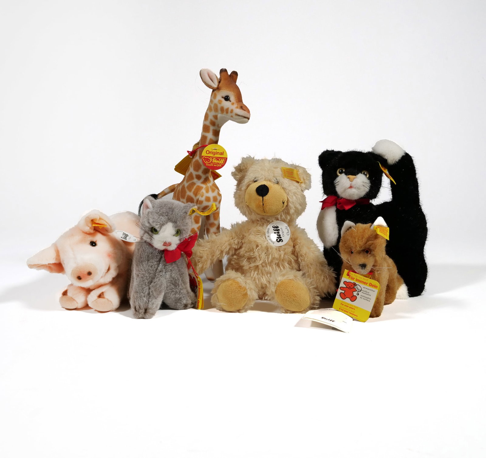 (6pc) ASSORTED STEIFF PLUSH ANIMALS INCLUDING CHARLY BEAR AND SISSI PIG (1 of 8)