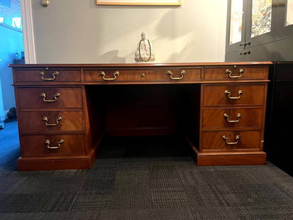 Baker Furniture Collector Edition Executive Desk: Baker Furniture Collector Edition Executive DeskThe desk also includes boasts handmade solid brass hardware throughout. File drawers in bottom left and right pedestals. Measures: 72" W x 36" D x 30"