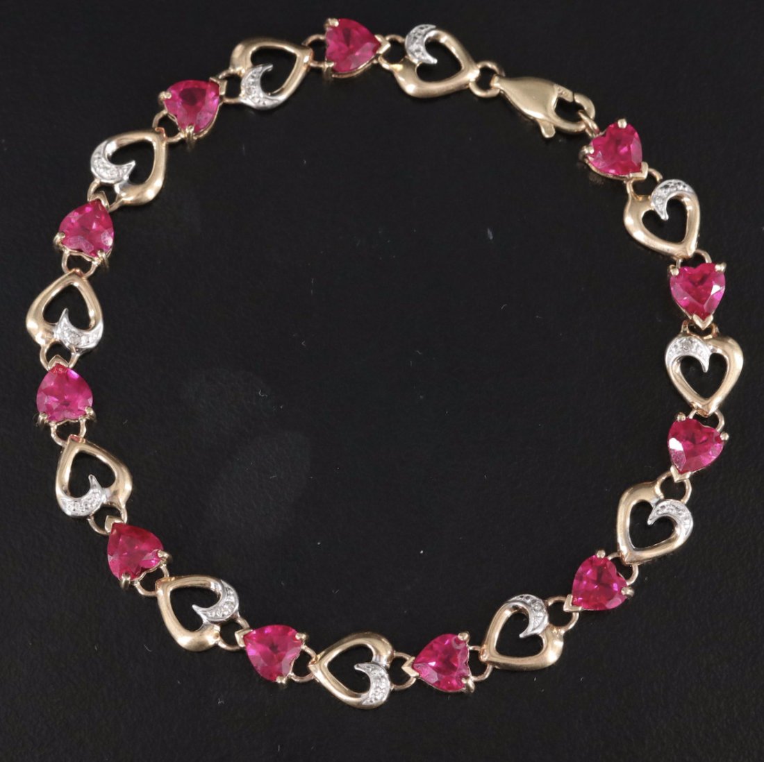 10K Ruby and Diamond Heart Bracelet (1 of 5)