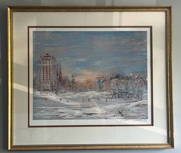 Winter In New York, Entitled This Gorgeous Lithograph.: Kamil Kubi? (1930-2011) was a listed and well-known international artist active in New York City, known for his cityscapes, street scenes and flowers, who defected from his native Czechoslovakia when