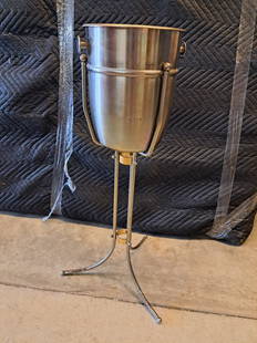 Stainless Steel Champagne Chilling Bucket: Stainless steel & brass restaurant style champagne chilling bucket on stand, 30"T