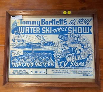 Tommy Bartlett's Water Ski Poster: Tommy Bartlett's All New Water Ski Thrill Show poster ca 1959, Lake Delton at Parson's Indian trading Post, 21.5"T x 17.5"W