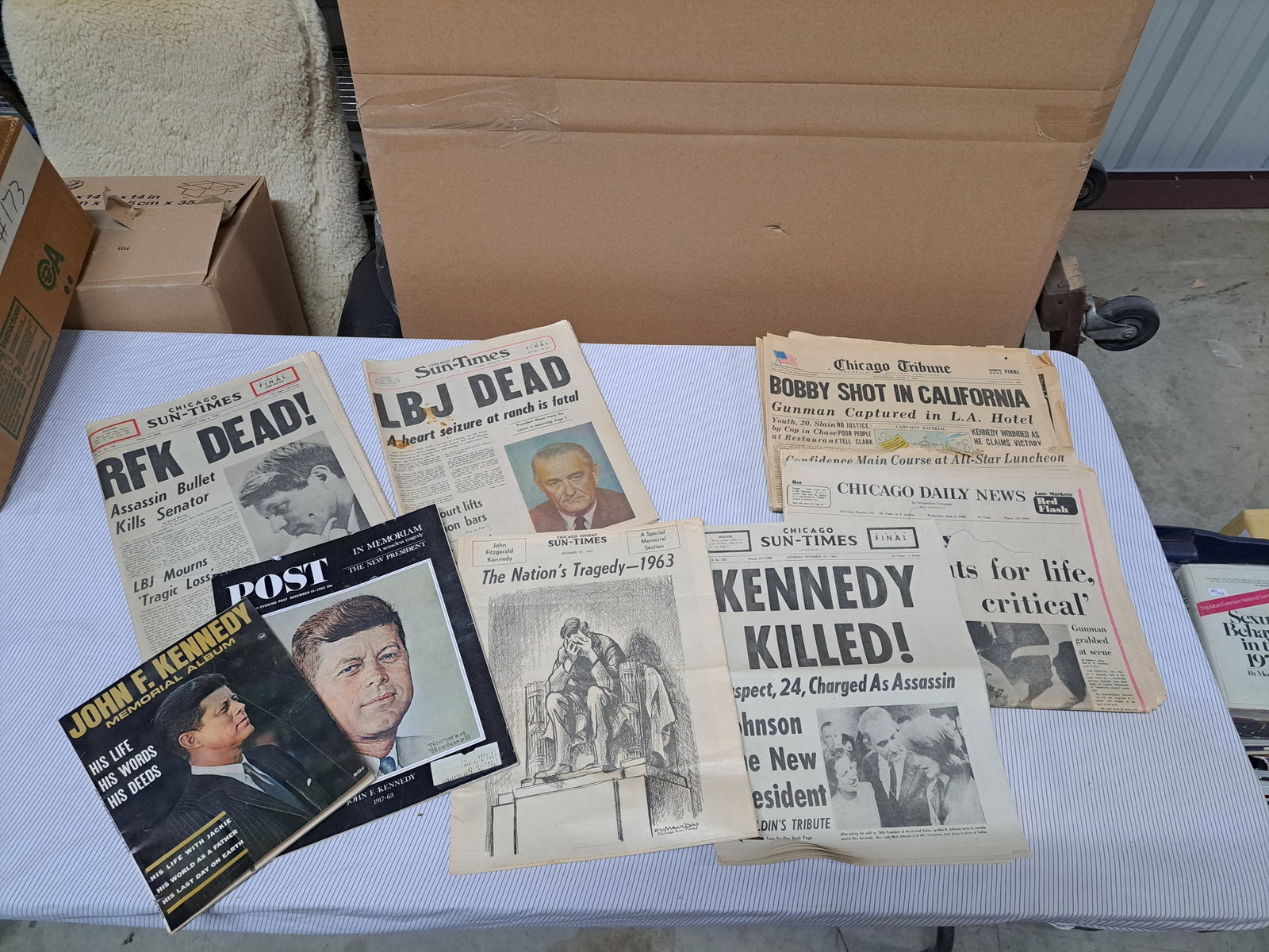 10 Piece Lot Vintage Newspapers: 10 piece lot death of JFK & RFK old Chicago newspapers