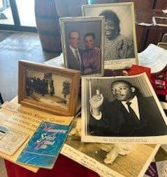 Multi-Unit Lot African American History Items: Multi-unit lot of African American history items, signed photo of Barack Obama, Martin Luther King, old photos , fraternity sash, desk plaque, etc. from Marshall family, West Point, MS, same as lot 28