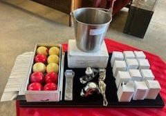 Multi-Unit Bar & Billiards Lot: Multi-unit bar and billiards lot- 12 piece set new, never opened WAG Super Seal champagne stoppers by Korbel, 10 piece set white and orange billiard balls in original box and chalk cubes, stainless st