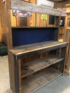 Primitive, Handmade Rough Pine Bench: Primitive, handmade rough pine gun display/work bench. 3 shelves. Pegged top. Handmade in Hamilton, MS. 70 inches tall, 57 inches wide, 19 inches deep.