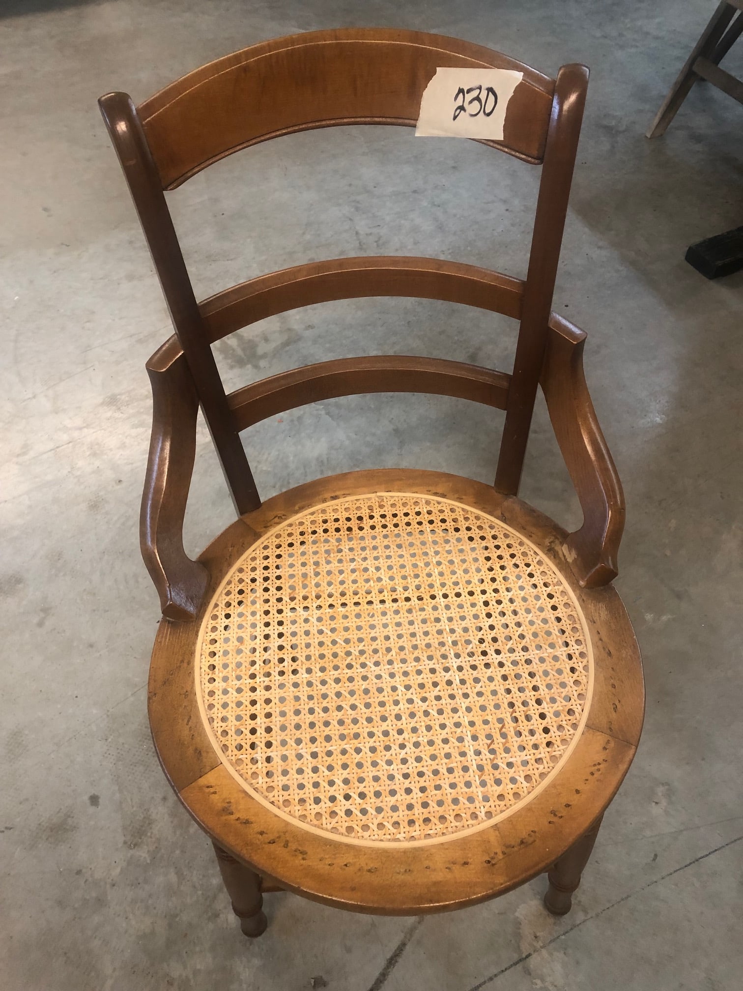 Vintage Cane Bottom Seat Chair: 17.5 inches deep, 32 inches tall, 17 inches wide.