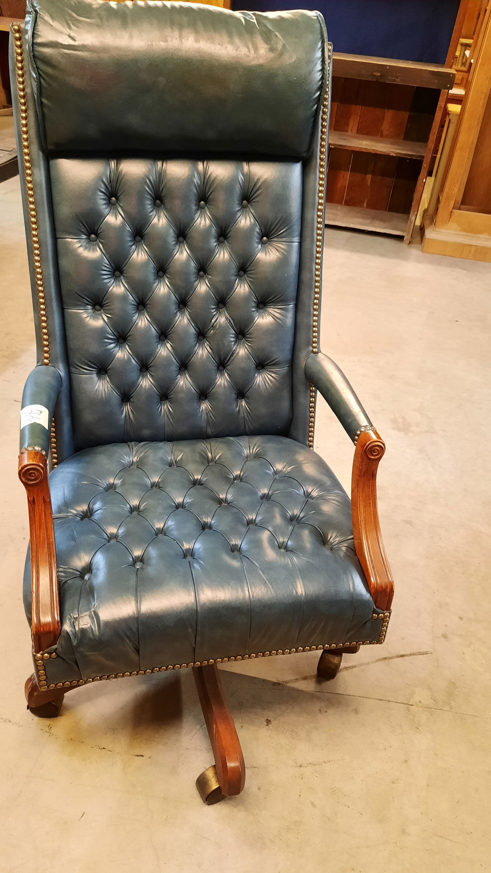 Vintage Blue Tufted Office Chair (1 of 3)