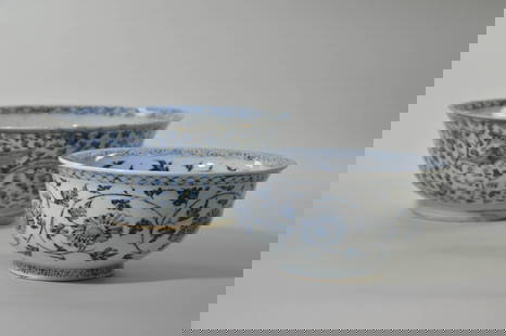 Two Blue and White Porcelain Bowls: Ming dynasty, Large bowl, D: 11 inches, Small bowl: 8 1/4 inches