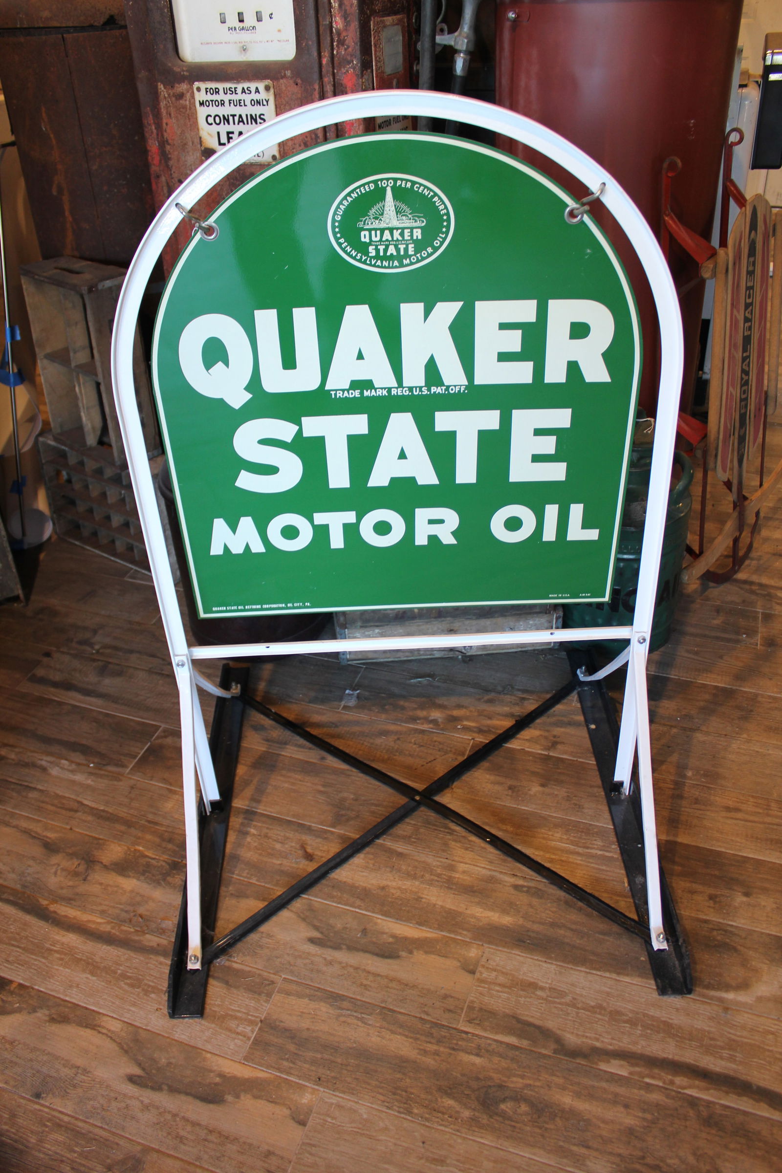 Quaker state NOS tombstone sign (1 of 5)