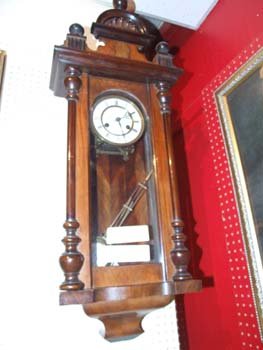 A Vienna regulator wall clock with brass and enam: A Vienna regulator wall clock with brass and enamel dial with visual pendulum in walnut case 92cm x 30cm.1860's/ 1880's weight driven. In working order with chimes. Case made from piranha pine with wa