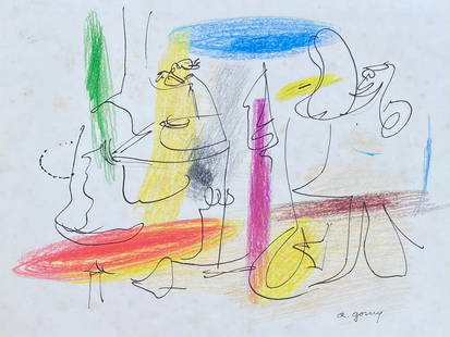 ARSHILE GORKY - Composition - Mixed media on paper (Style Of): This lot consists of a hand painted Composition - Mixed media on paper in the style of the painter ARSHILE GORKY. American painter of Armenian origin.He was born on April 15, 1904 in Khorkom,