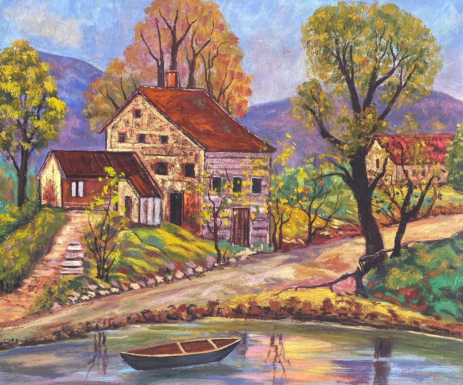 Fern Isabel Coppedge (1883-1951) OIL ON CANVAS (Style Of): This lot consists of a hand painted Oil on Canvas in the style of the painter Fern Isabel Coppedge.Born in the small town of Cerro Gordo near Decatur, Illinois, to John L. Kuns and Maria Dilling Kuns,