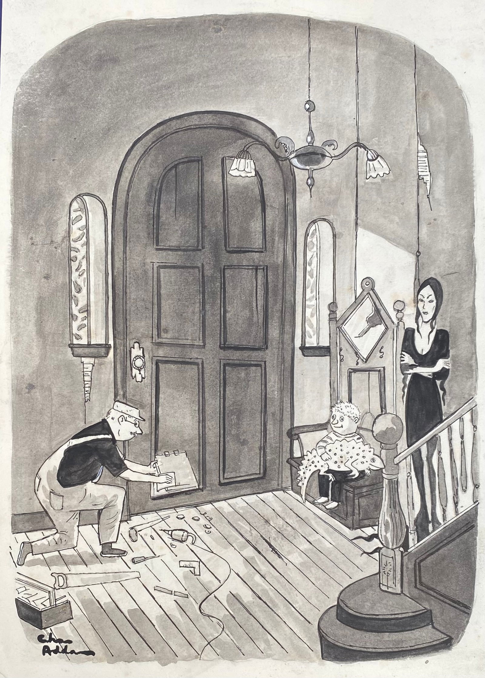 ADDAMS, Charles (1912 – 1988) ink and wash illustration (Style Of) (1 of 4)