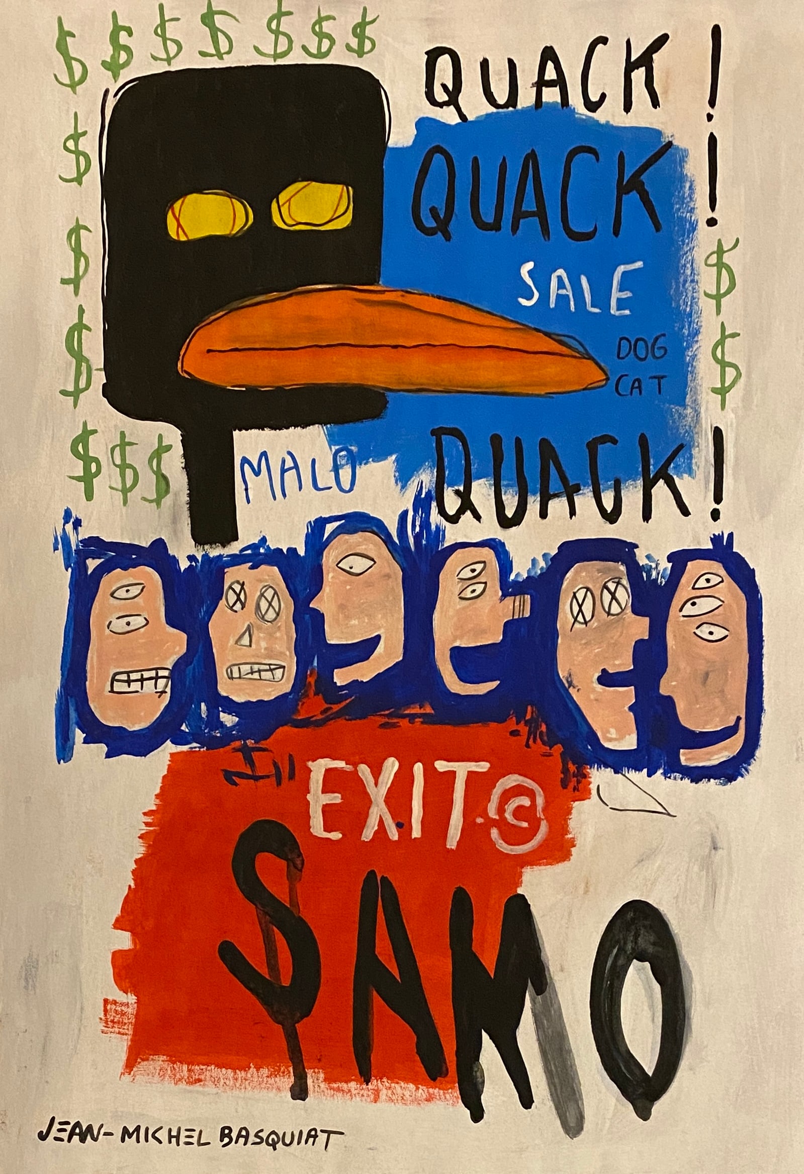 Jean Michel Basquiat American 1960 - 1988 Mixed Media on Paper Painting Haring Pop Art Style Of: This lot consists of a hand painted Mixed Media on paper in the style of the painter Jean-Michel Basquiat.Jean-Michel Basquiat, also known as SAMO, was an American artist of Haitian and Puerto Rican d