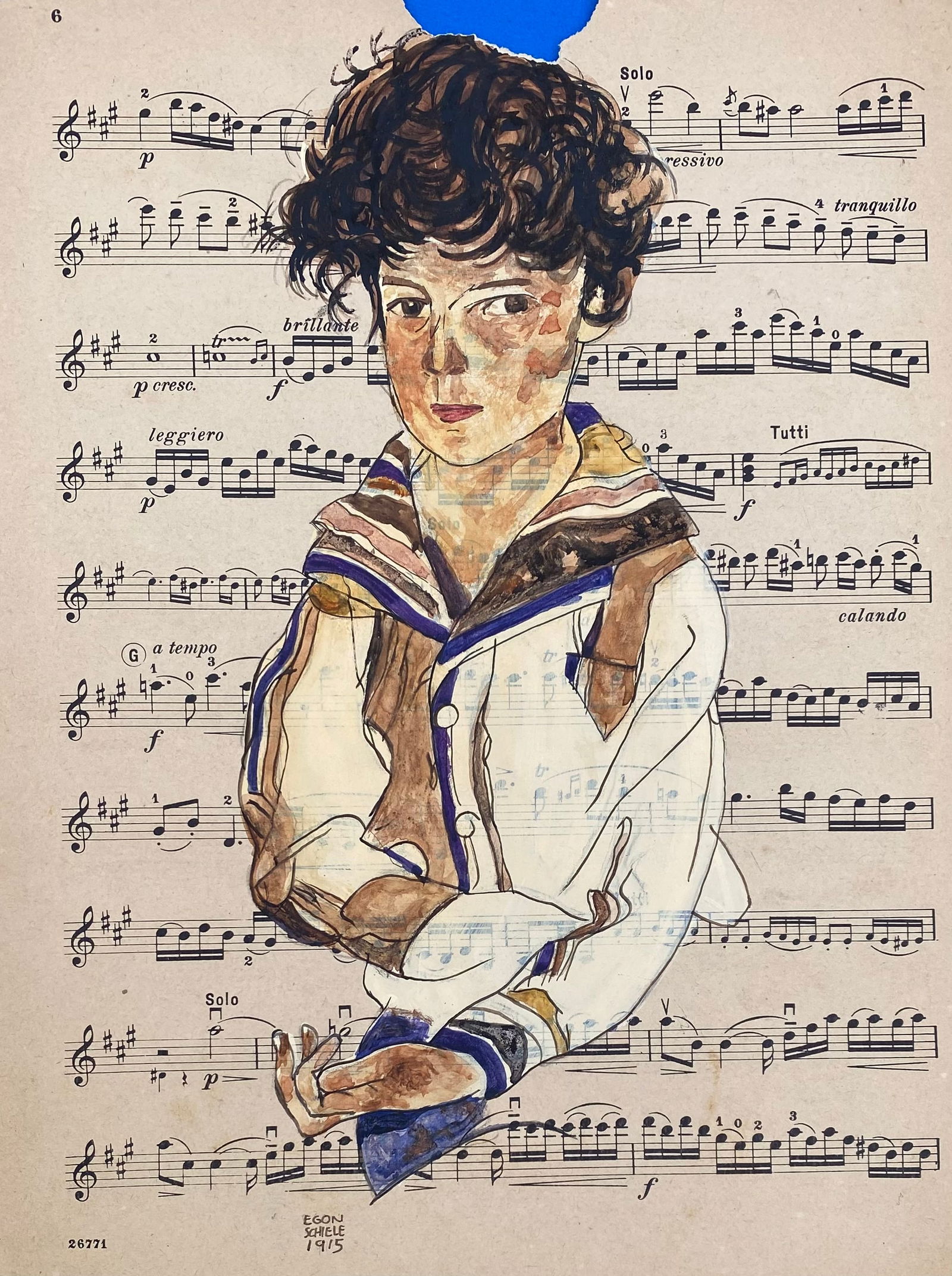 Egon Schiele (Watercolor on Paper) (Style Of) (1 of 2)
