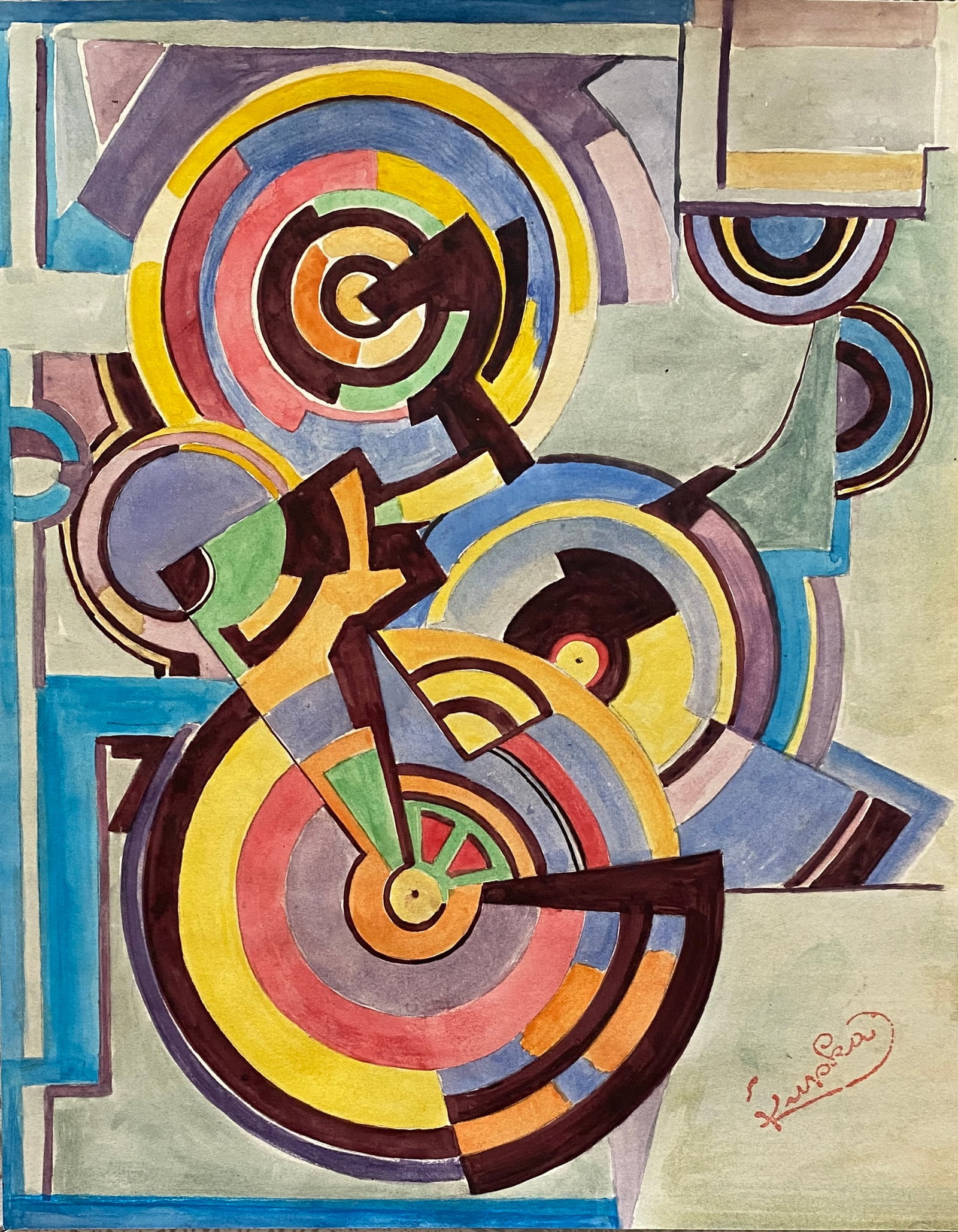 Frantisek KUPKA (CZE/1871-1957) Style Of: This lot consists of a hand painted ink on paper in the style of the painter František Kupka.František Kupka was a Czech painter and graphic artist considered one of the pioneers and co-founder of t