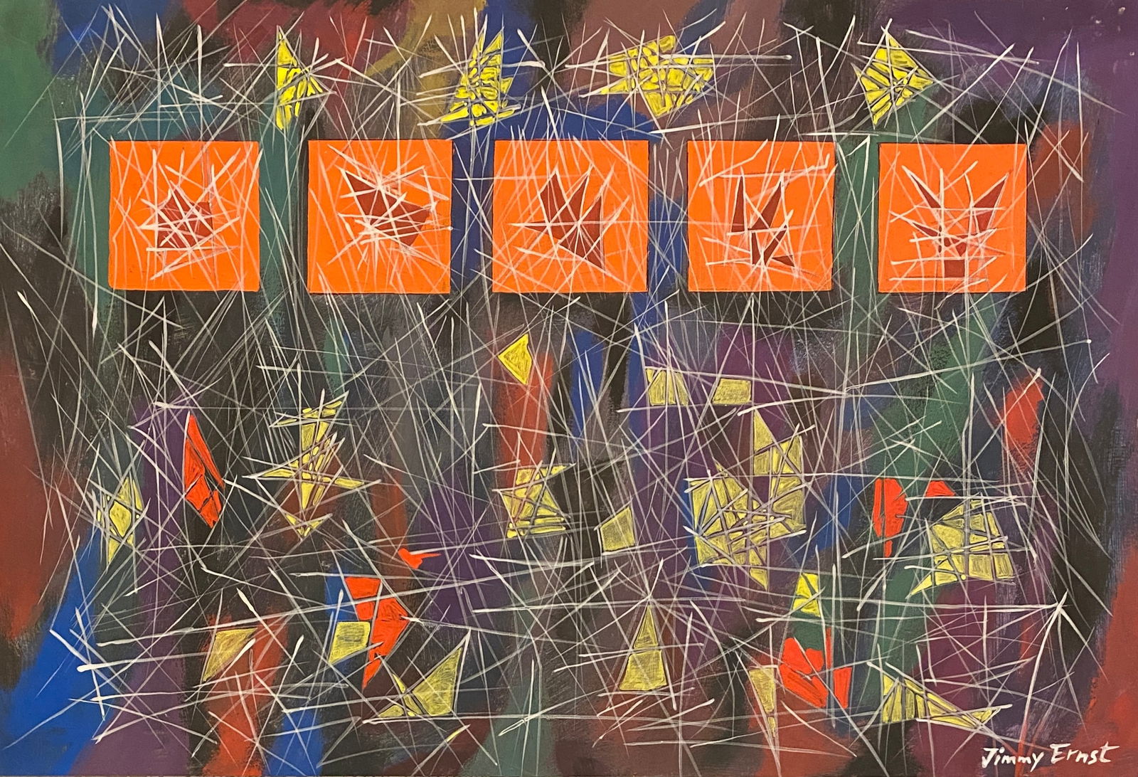 Jimmy Ernst German/American, 1920-1984 Untitled: Amazing Jimmy Ernst Mixed Media, 13 1/2 x 9 inches. Provenance: private owner. Biography: 1920 - 1984. Jimmy Ernst decided early in life not to become an artist, for fear of being in the shadow of his