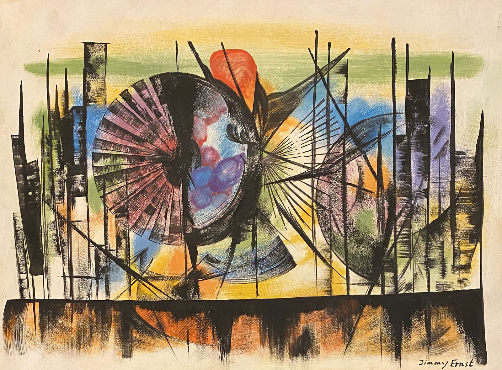 Jimmy Ernst German/American, 1920-1984 Untitled: Amazing Jimmy Ernst Mixed Media, 12 x 9 inches. Provenance: private owner. Biography: 1920 - 1984. Jimmy Ernst decided early in life not to become an artist, for fear of being in the shadow of his fat