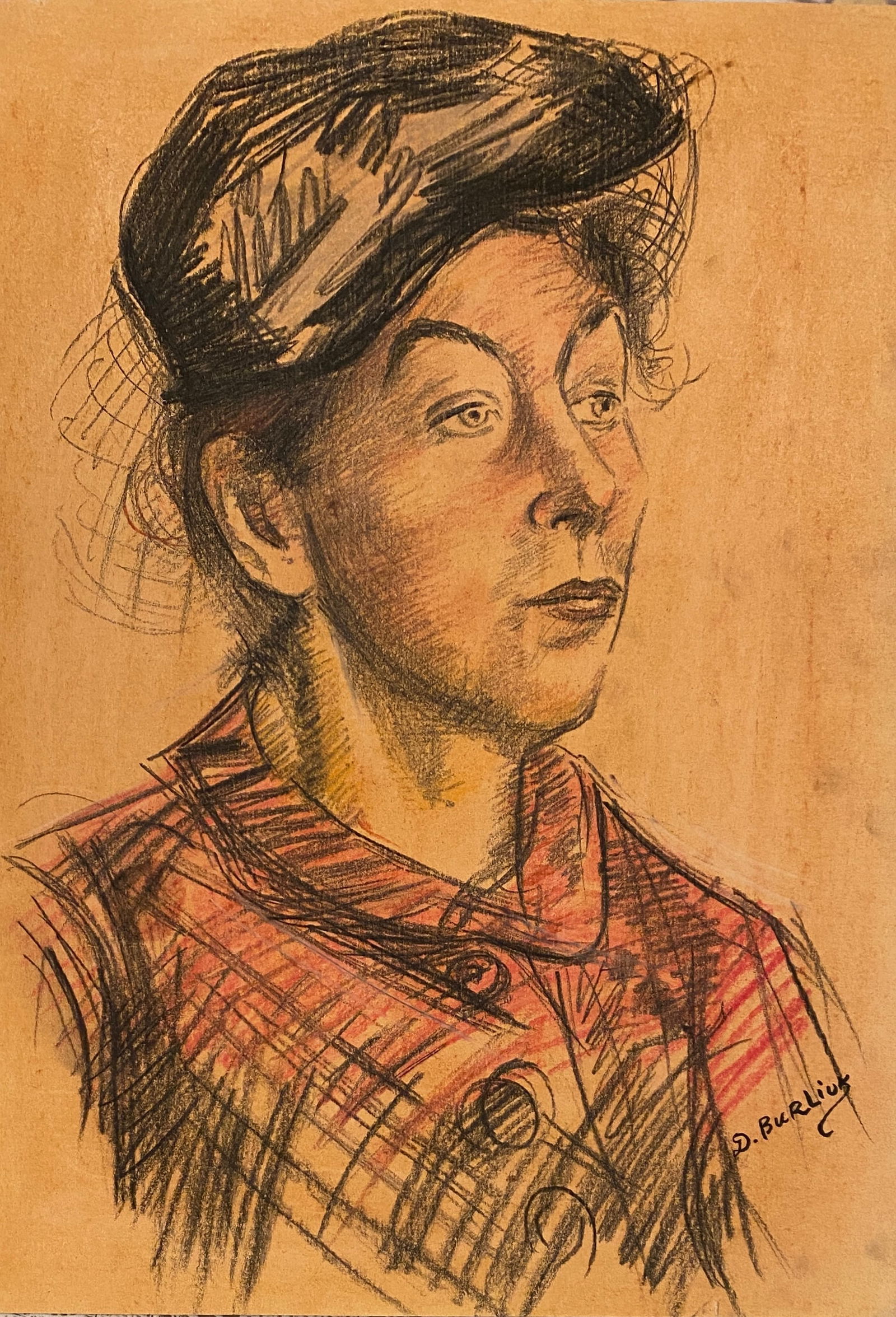 David Burliuk Drawing, Portrait of a Lady (1 of 3)