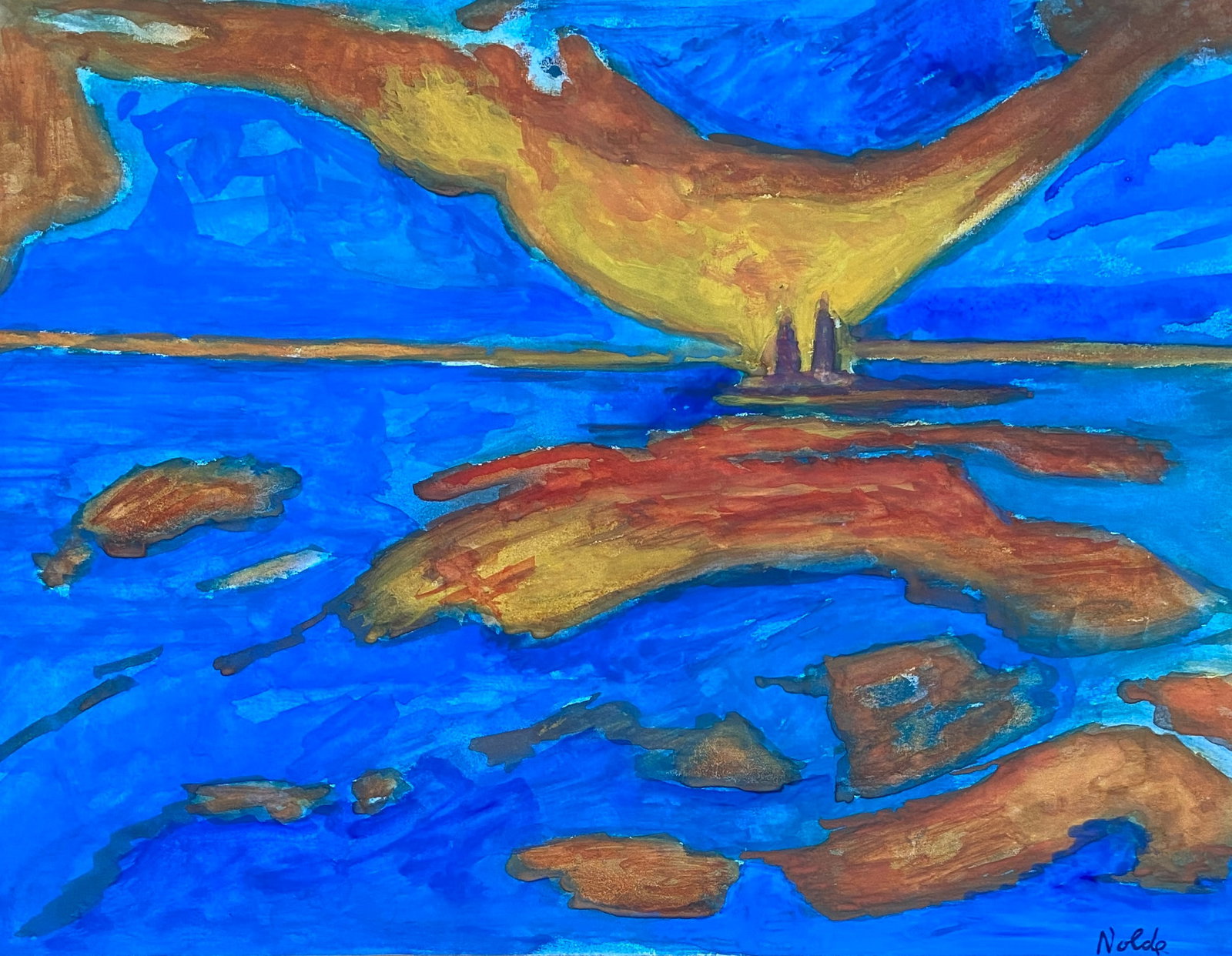 Emil Nolde (Gouache on paper) (Style Of): This lot consists of a hand painted Gouache on paper in the style of the painter Emil Nolde.Emil Nolde was one of the most prominent German Expressionist painters. His real name was Hans Emil Hansen.