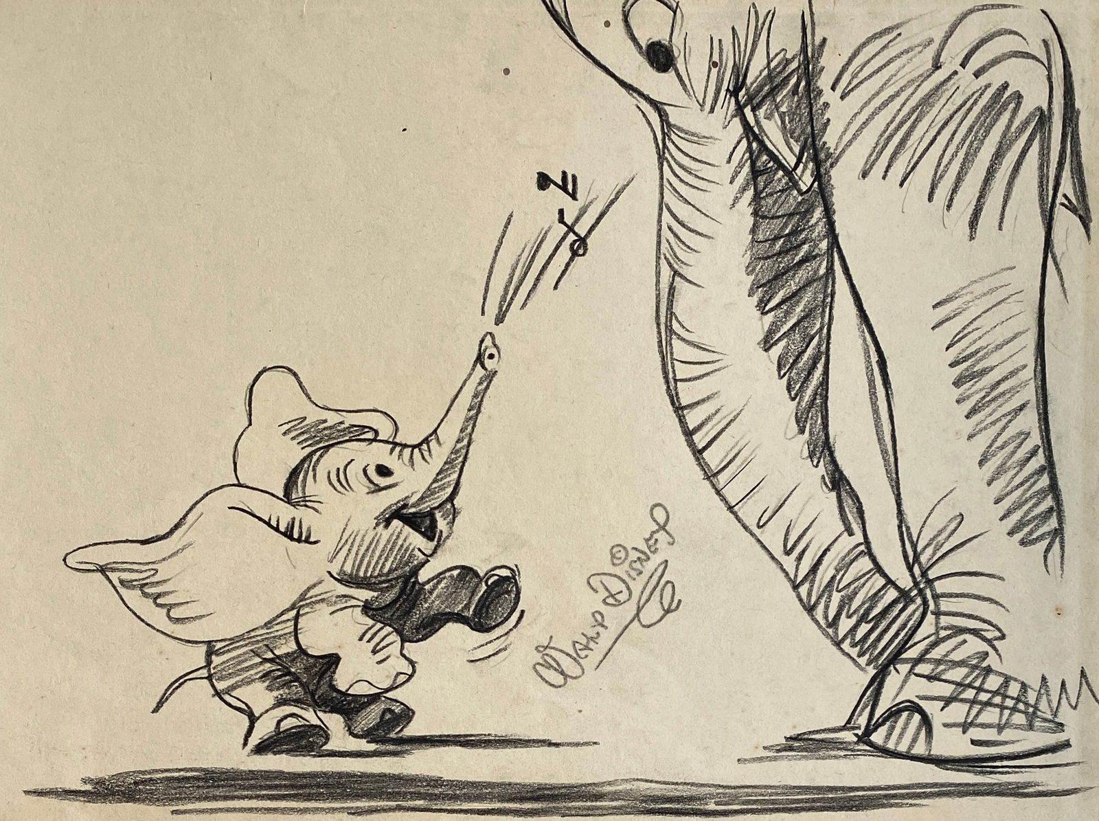 Walt Disney Hand Sketch of Dumbo (style of) (1 of 2)