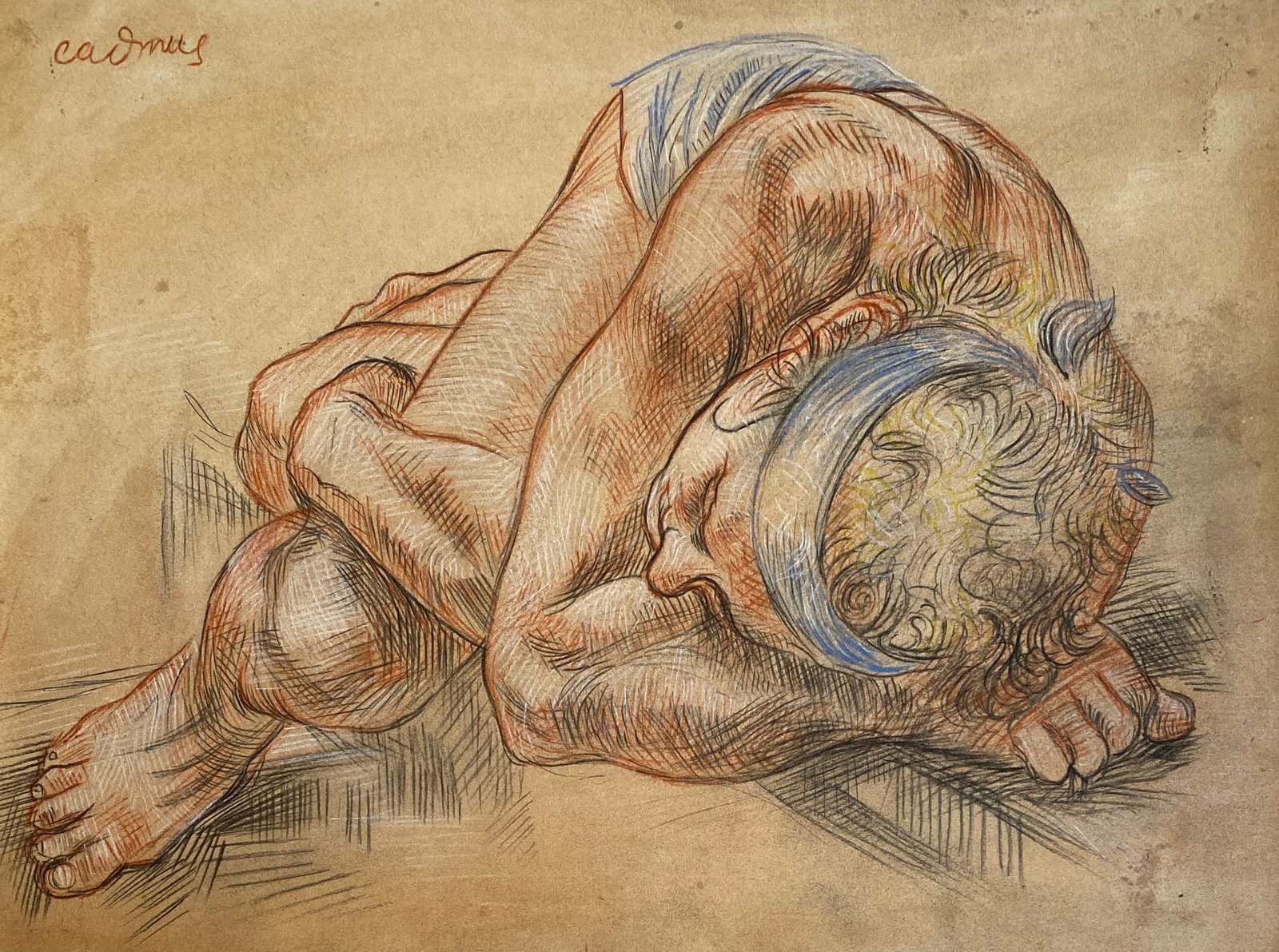 Paul Cadmus (American, 1904-1999) Drawing (Style Of): This lot consists of a hand Mixed Media on paper in the style of the painter Paul Cadmus. Paul Cadmus was an American painter, known for his paintings and drawings of male nudes. His work combines ele